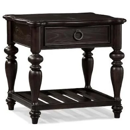 Single Drawer End Table with Turned Pedestal Legs